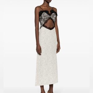 Alessandra Rich Printed Silk and Lace Midi Dress
